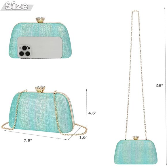 ⚡ Women\'s Green Elegant Rhinestone Formal Events Unique Clutch Chain Strap Bag